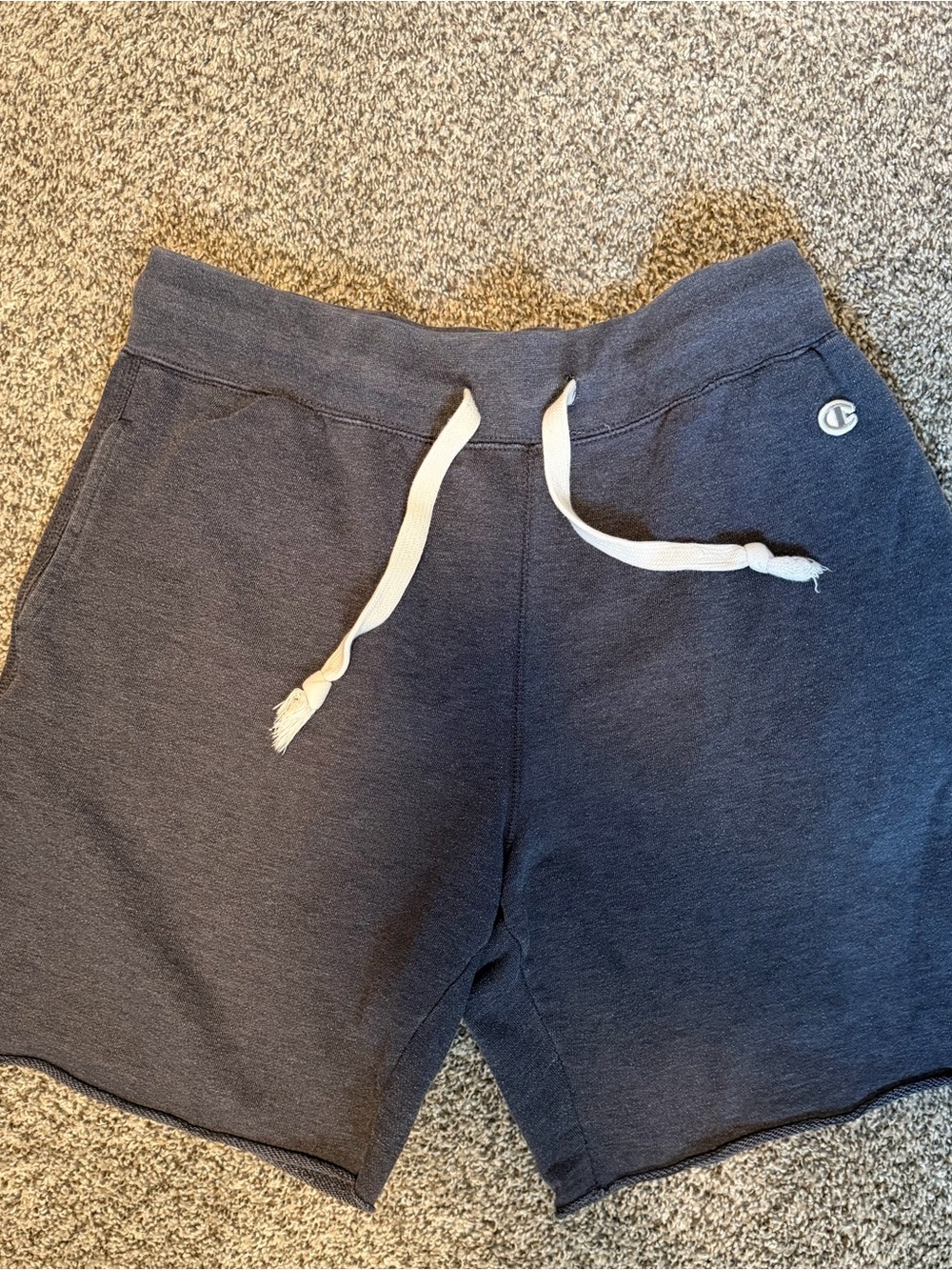 Champion Men’s Dark Blue Fleece Athletic Shorts with White Drawstring